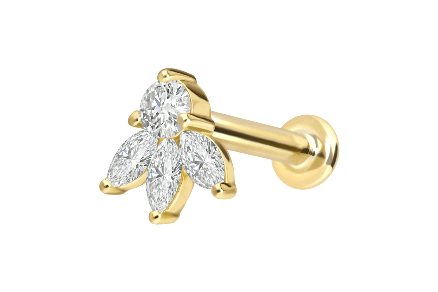 18 Karat Gold Labret Piercing mit Innengewinde DIAMANT-LOTUSBLÜTE